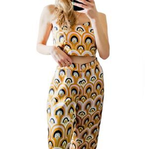 House of Harlow 1960 x REVOLVE Art Deco Satin long pants crop tank set NWT M